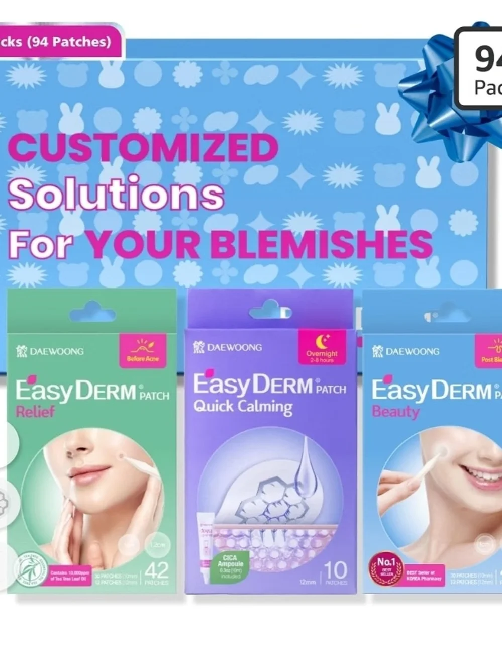 EasyDerm 3-Type(94ea) Pimple Patch Gift Set - Korean Total Acne Care  Quick Calm
